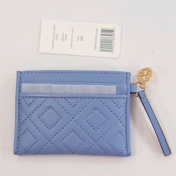 Tory Burch Larkspur Blue Leather Fleming Card Case - Picture 5 of 5